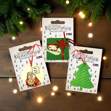 Our tree decoration festive cunt baubles are guaranteed to get a laugh when people notice them.