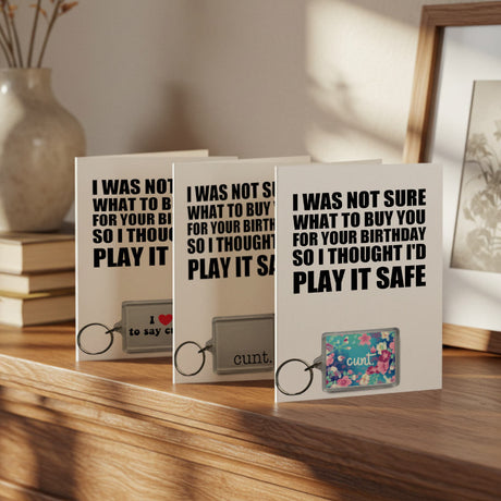 It’s card and gift in one with our cunt card and detachable key ring combos
