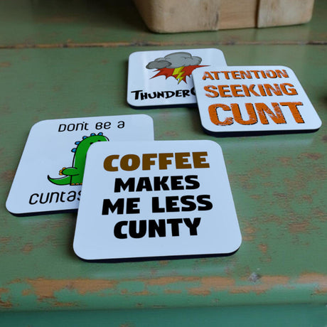 The full collection of cunt coasters – hilarious, offensive, and brutally honest designs for every occasion and every brew.