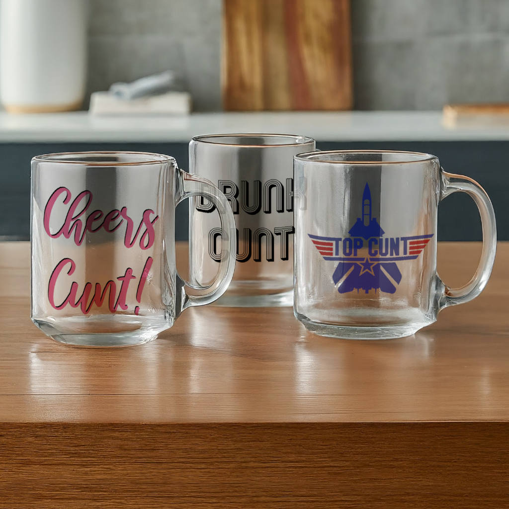 The full cunt glass collection – rude and funny half-pint beer glasses with handles, perfect for gifting or winding someone up.