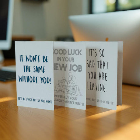 Hilarious leaving cunt cards – say goodbye with a cheeky insult.