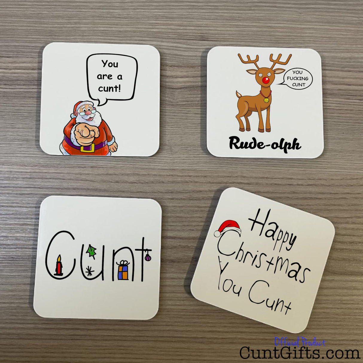 4-Pack Christmas Drink Coaster Saver Deal on table