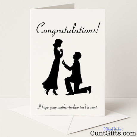 Cheeky wedding or engagement card that says "I Hope Your Mother-in-Law Isn’t a Cunt" – fingers crossed for family harmony, from Cunt Gifts