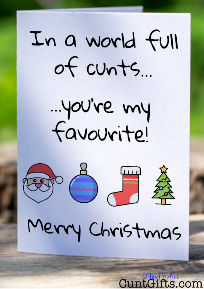In A World Full Of Cunts You're My Favourite - Christmas Card on log