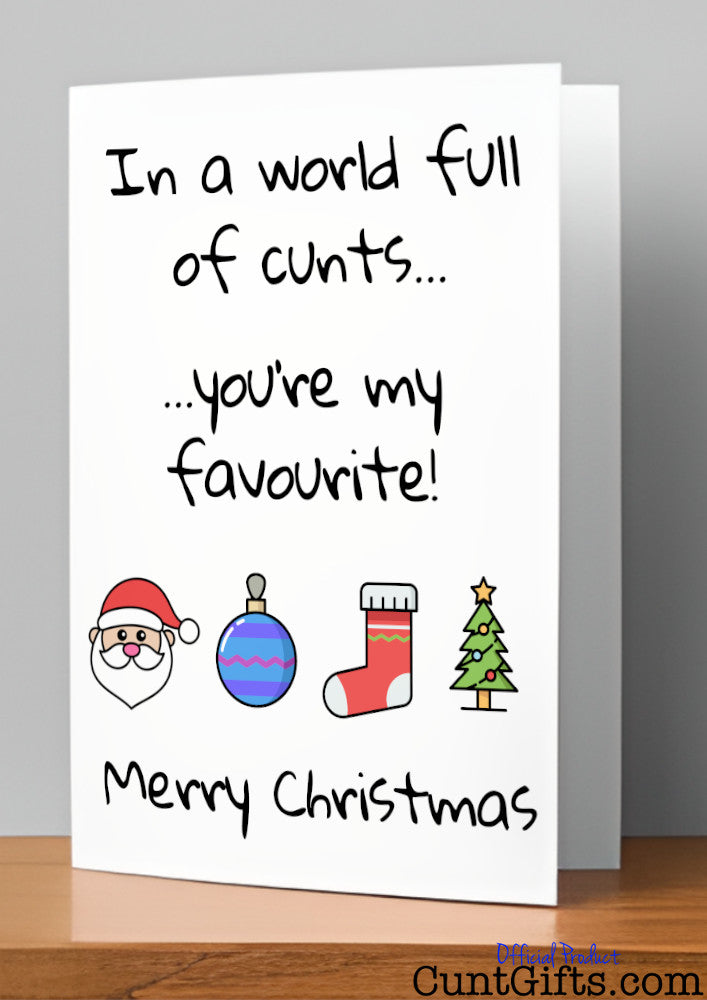 In A World Full Of Cunts You're My Favourite - Christmas Card on shelf