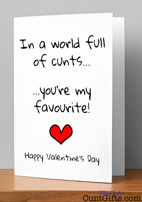 In a World Full of Cunts You're My Favourite - Valentine's Card on Shelf