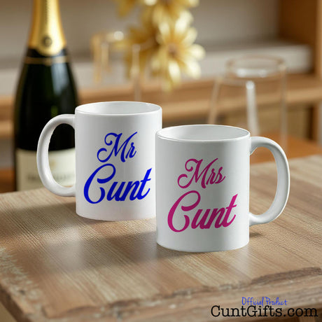 Mr and Mrs Cunt Mugs on board by champagne