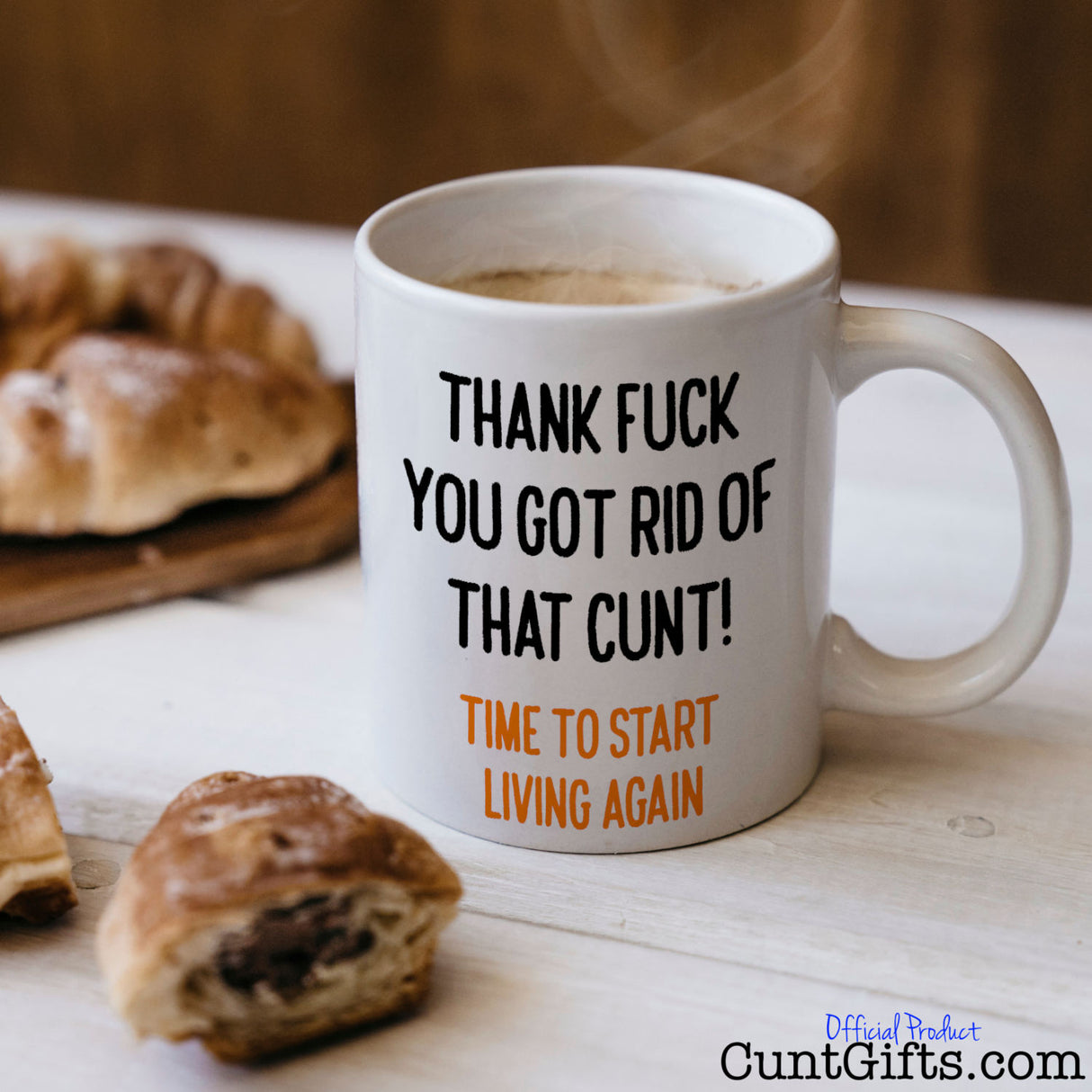 Thank fuck you got rid of that cunt. Time to start living again. Breakup or divorce mug with coffee and pastries