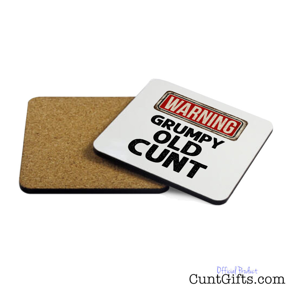 Warning - Grumpy Old Cunt - Wooden Drinks Coaster - Both Sides