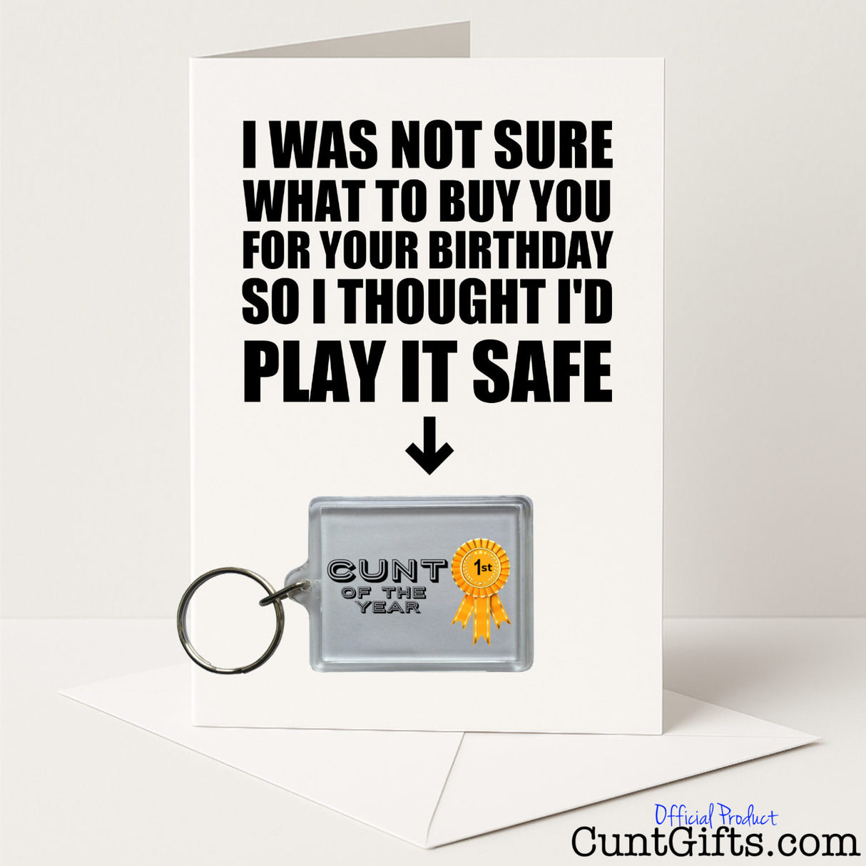 Funny birthday card and keyring combo with "Cunt of the Year" keyring – hilarious and cheeky from Cunt Gifts