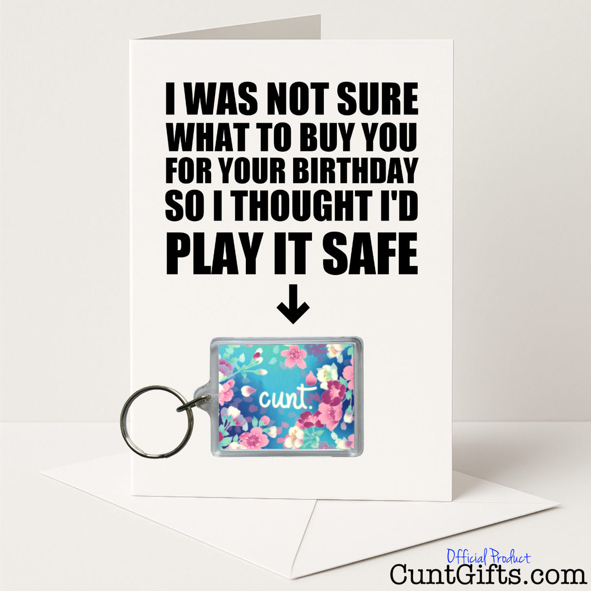 Funny birthday card and keyring combo with "Flower Cunt" keyring – cheeky and sweary from Cunt Gifts