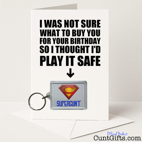 Funny birthday card and keyring combo with "Supercunt" keyring – sweary and funny from Cunt Gifts