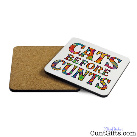 Cats Before Cunts - Drink Coaster showing cork back