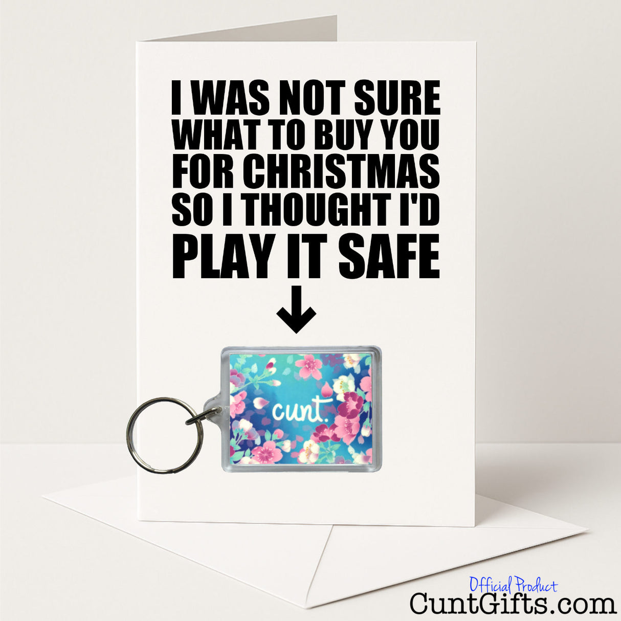 Funny Christmas card and keyring combo with "Flower Cunt" keyring – cheeky and festive from Cunt Gifts