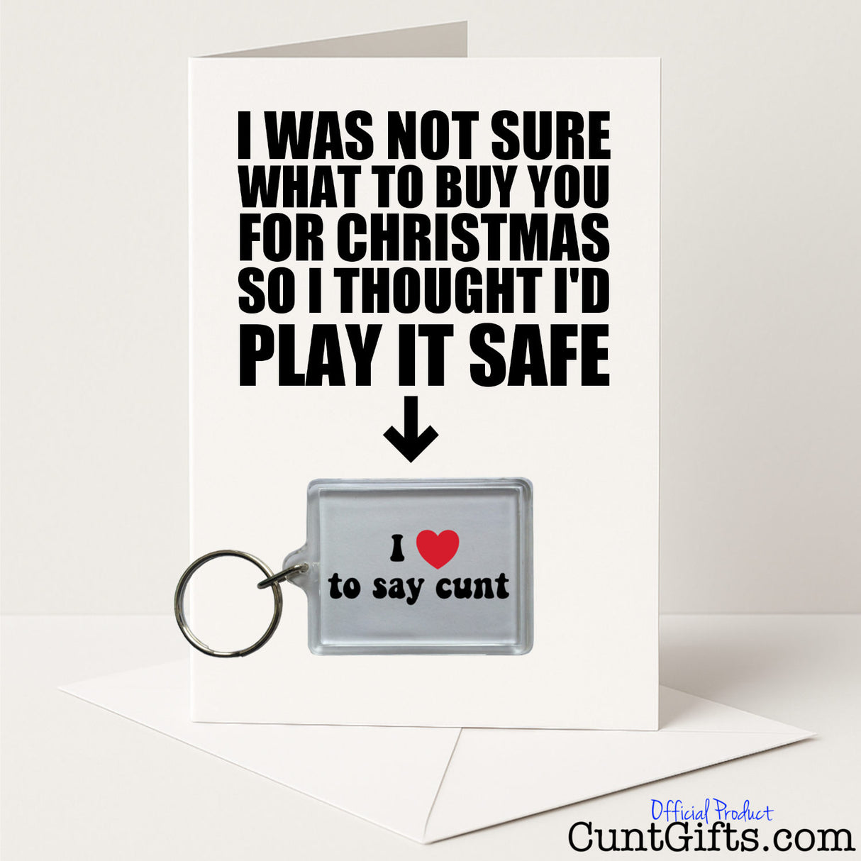 Funny Christmas card and keyring combo with "I Love to Say Cunt" keyring – sweary and cheeky from Cunt Gifts