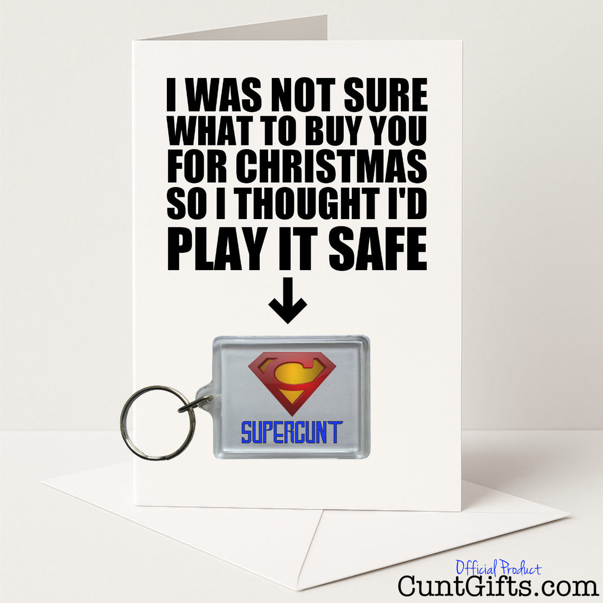 Funny Christmas card and keyring combo with "Supercunt" keyring – cheeky and hilarious from Cunt Gifts