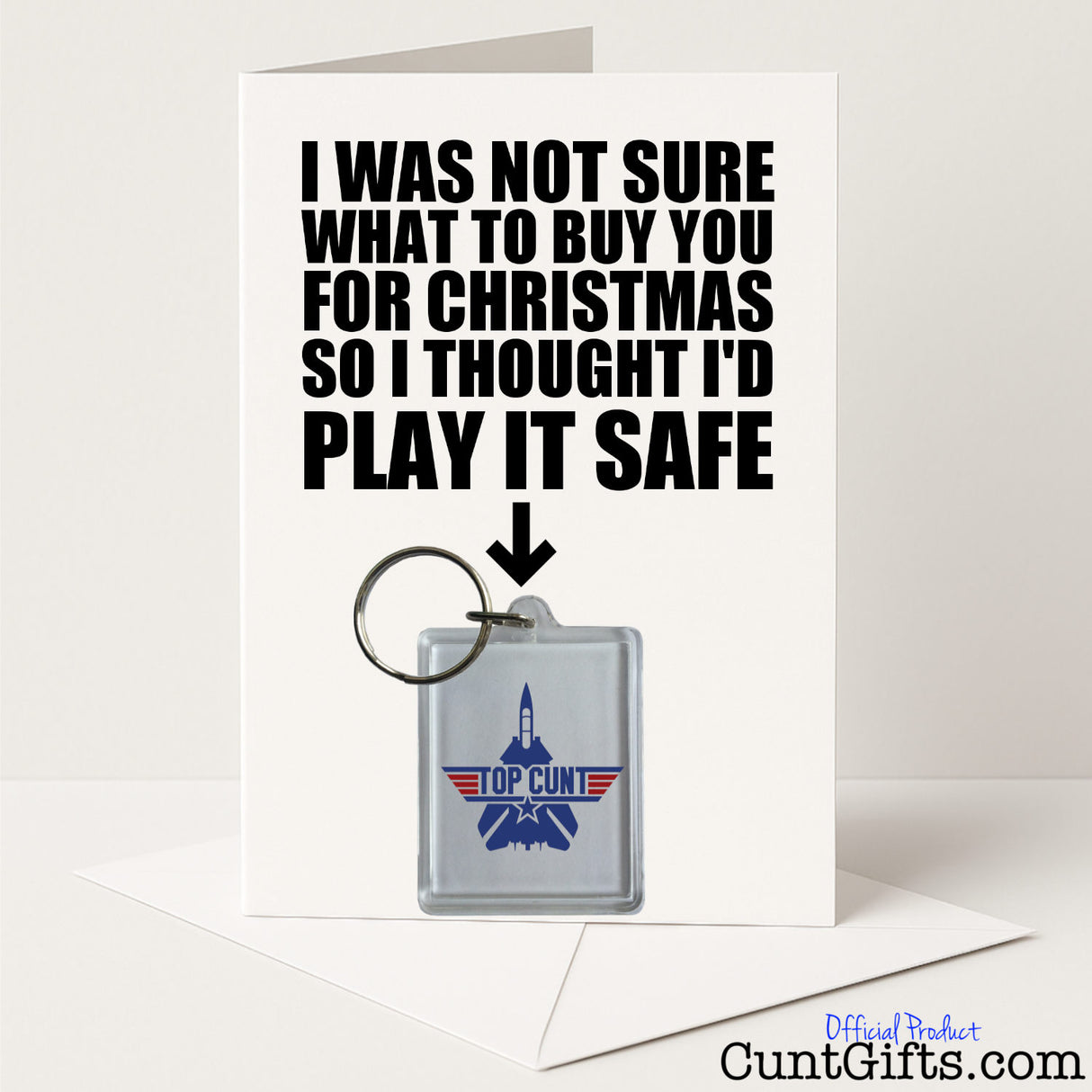 Funny Christmas card and keyring combo with "Top Cunt" keyring – bold and festive from Cunt Gifts