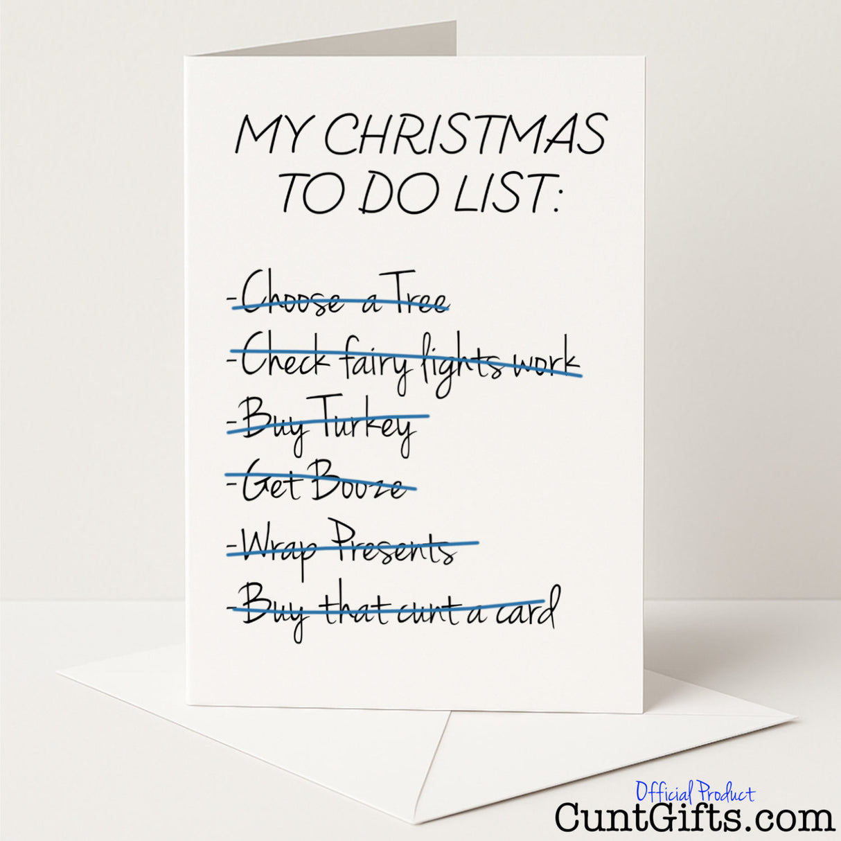 Cheeky "Christmas To-Do List: Buy That Cunt a Card" design for a hilariously rude festive reminder — from Cunt Gifts