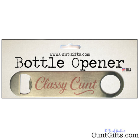 Classy Cunt Bottle Opener in packaging