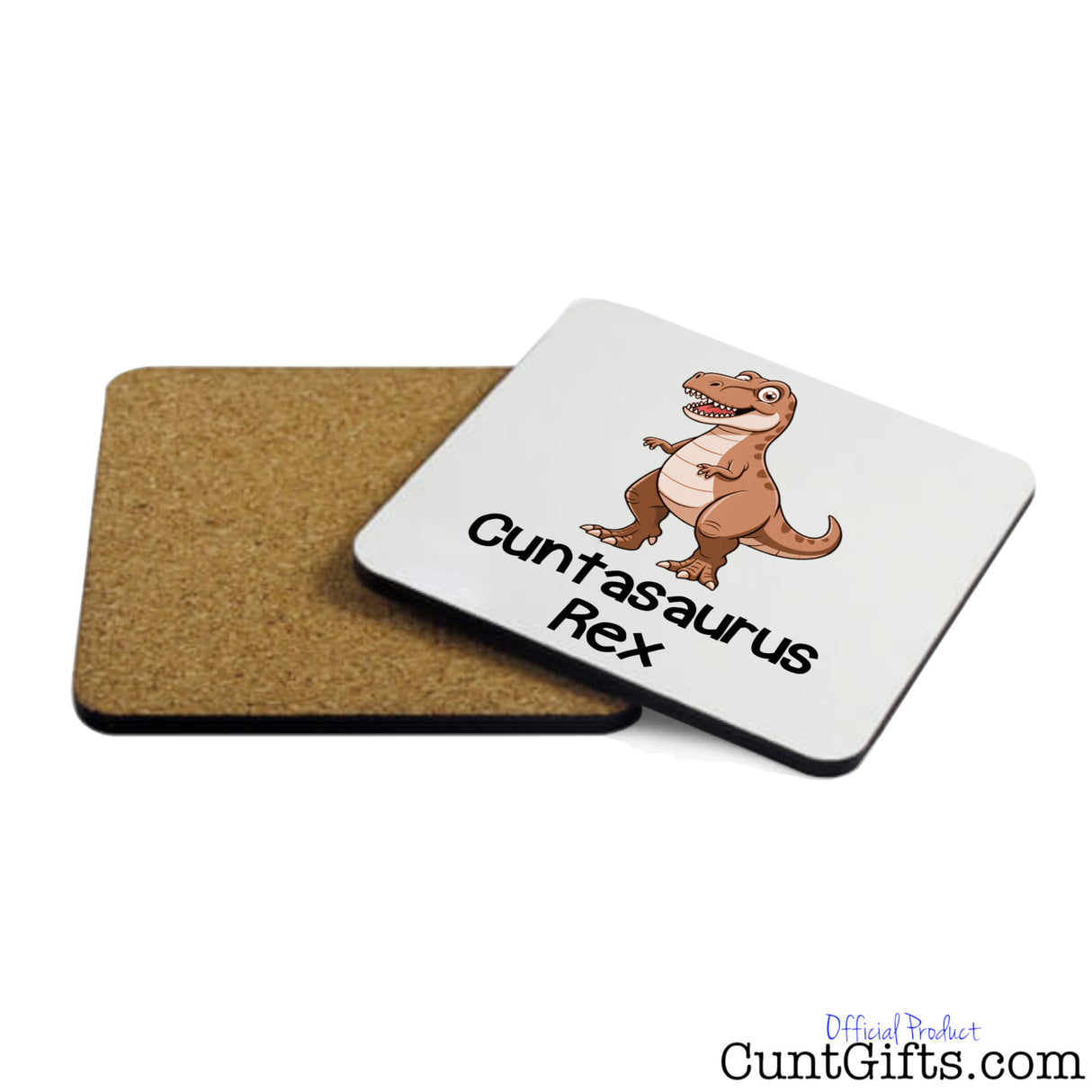 Cuntasaurus Rex drink coaster showing cork back