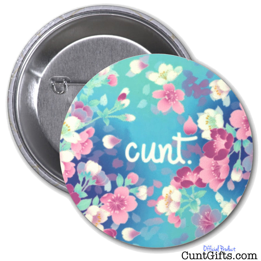 Flower Cunt Pin Badge showing front and back