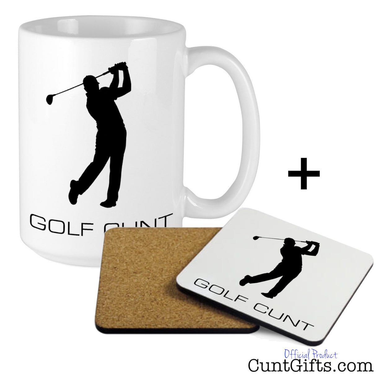 Golf Cunt Mug and cork backed drink coaster combo