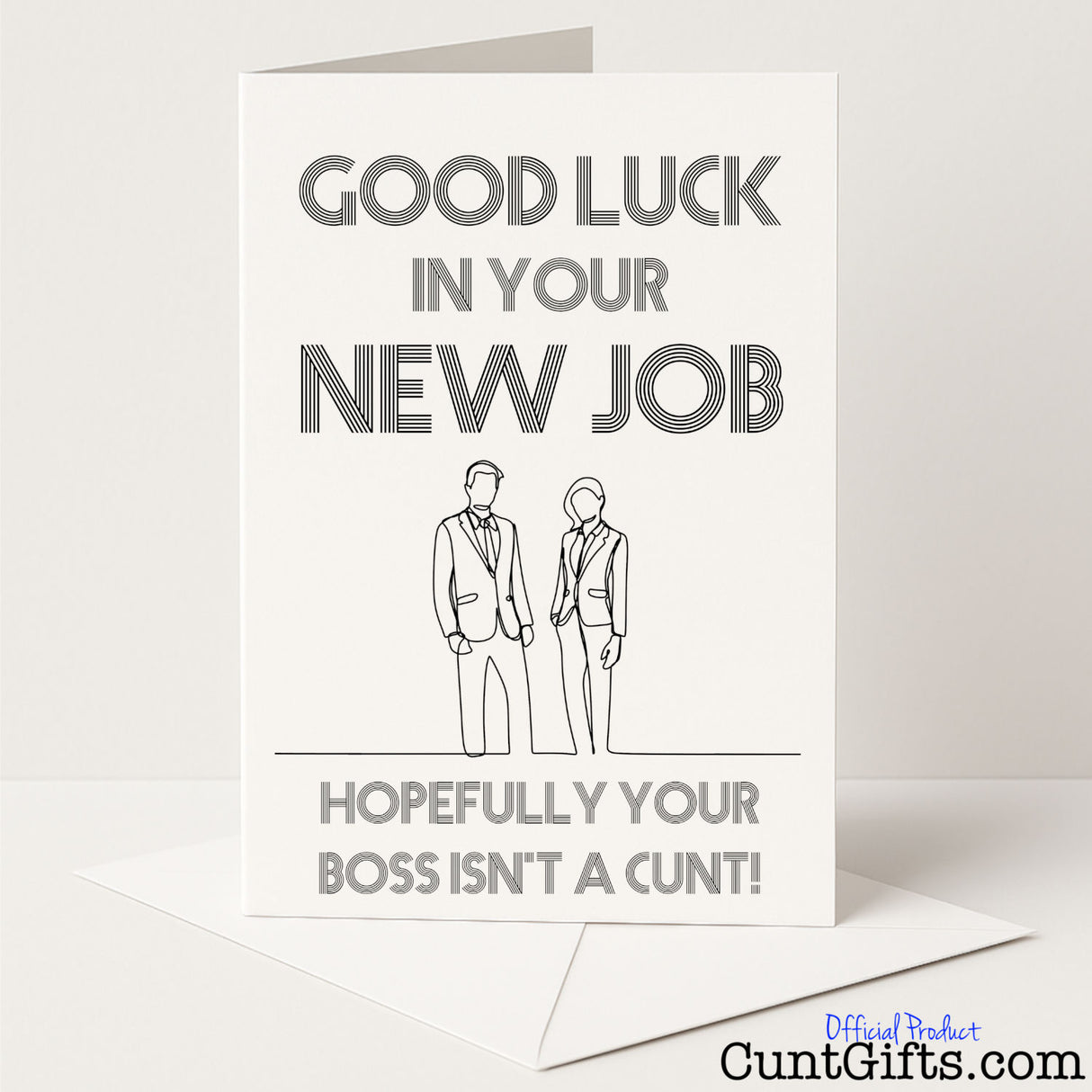 Funny leaving card that says "Hopefully Your New Boss Isn’t a Cunt" – a cheeky farewell with fingers firmly crossed, from Cunt Gifts