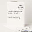 Funny card and badge set with the message "I love you infinitely, cunt" — cheeky and rude romantic gift from Cunt Gifts