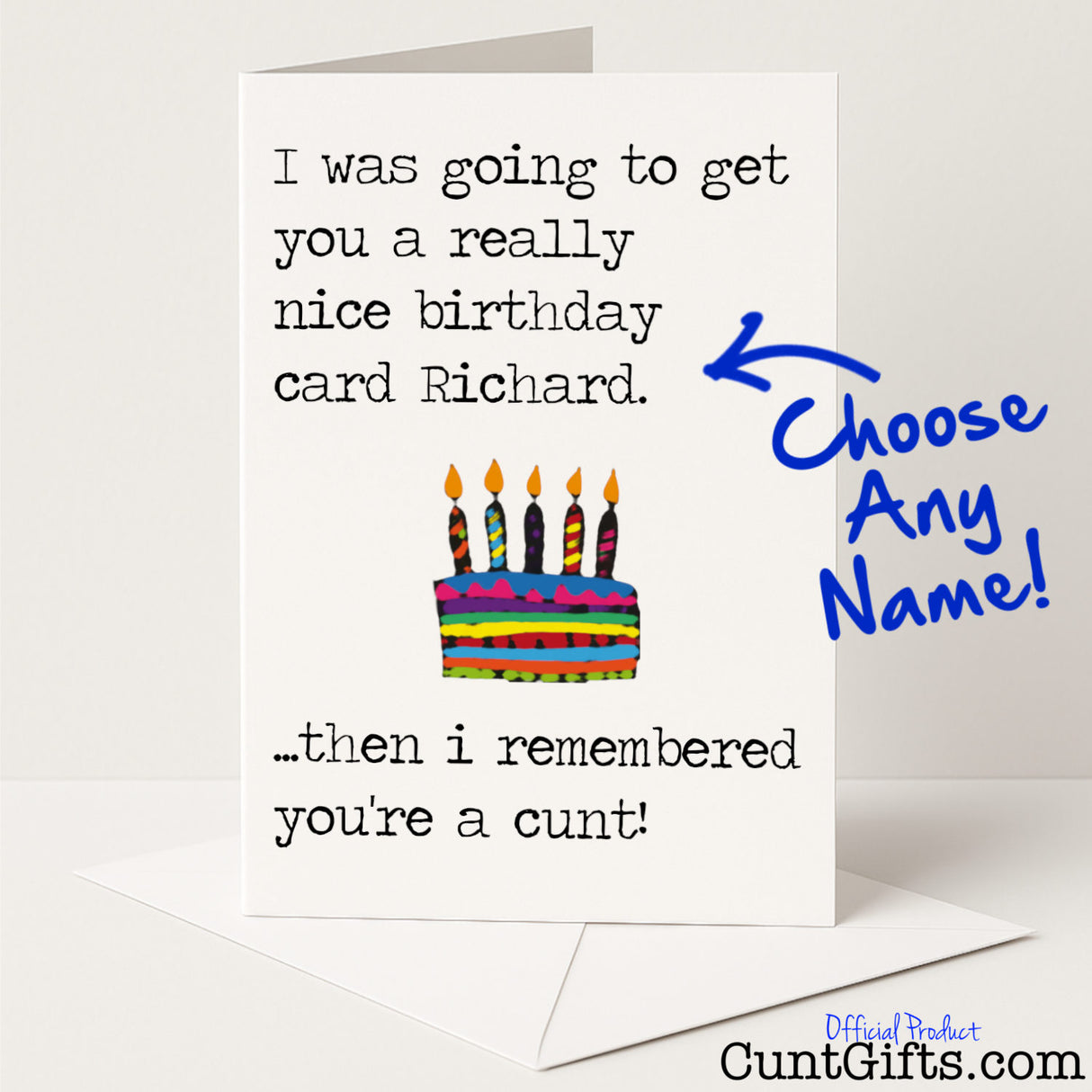 Personalised birthday card that says "I remembered you’re a cunt" – cheeky, rude, and perfect for a laugh, from Cunt Gifts