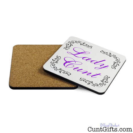 Lady cunt drink coaster showing cork back