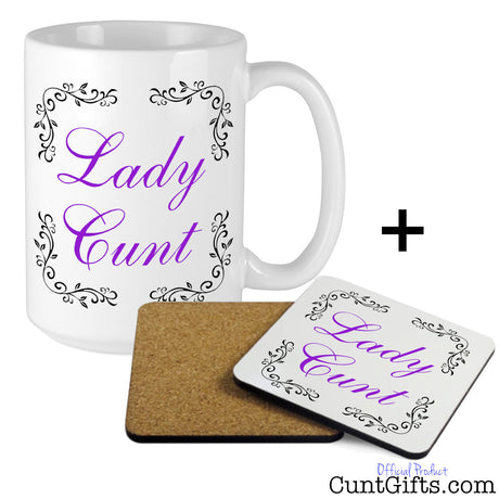 Lady Cunt mug and drink coater combo