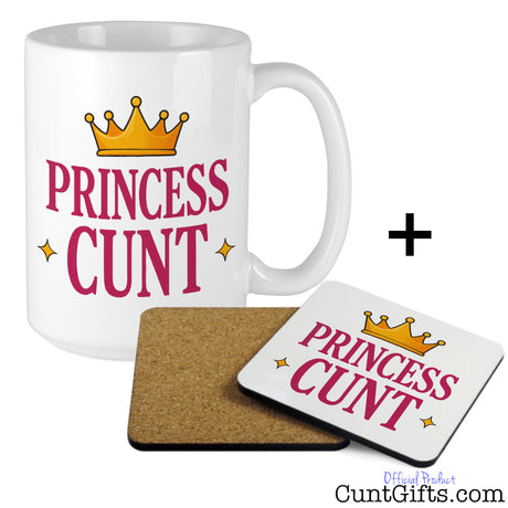 Princess Cunt Mug and matching drink coaster with cork back.