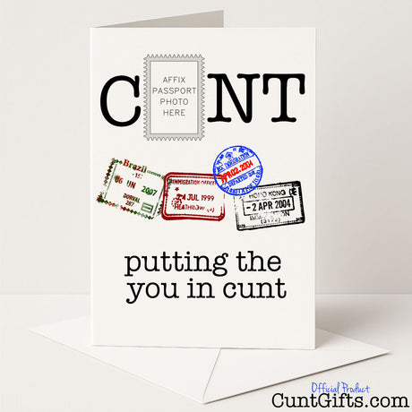 Cheeky greetings card that says "Putting the U in Cunt" – hilariously rude and playful, from Cunt Gifts