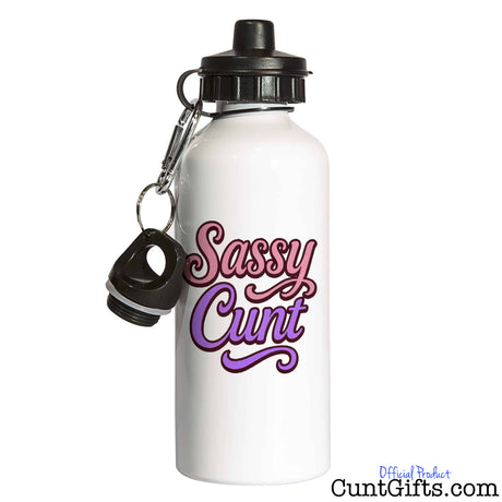 White water bottle with 'Sassy Cunt' text and black cap on a white background