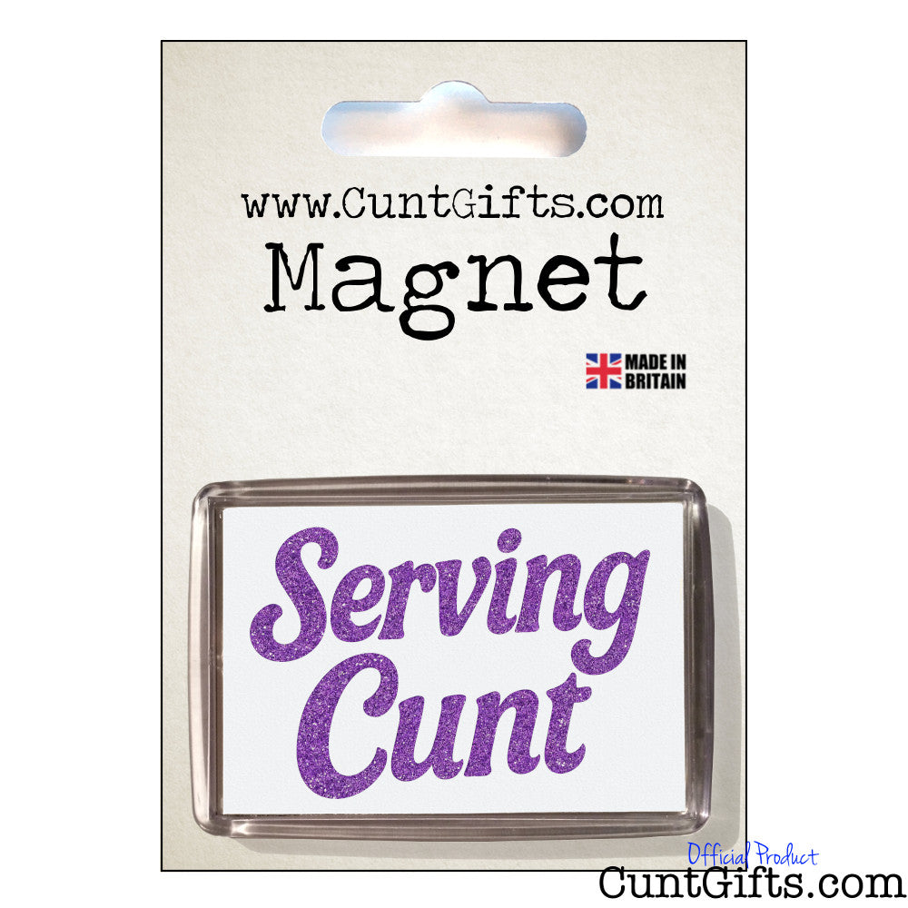 'Serving Cunt' fridge magnet in packaging