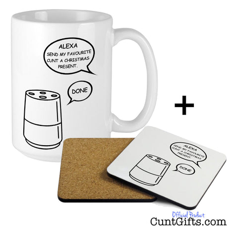 Alexa Cunt Christmas Mug and Drinks Coaster