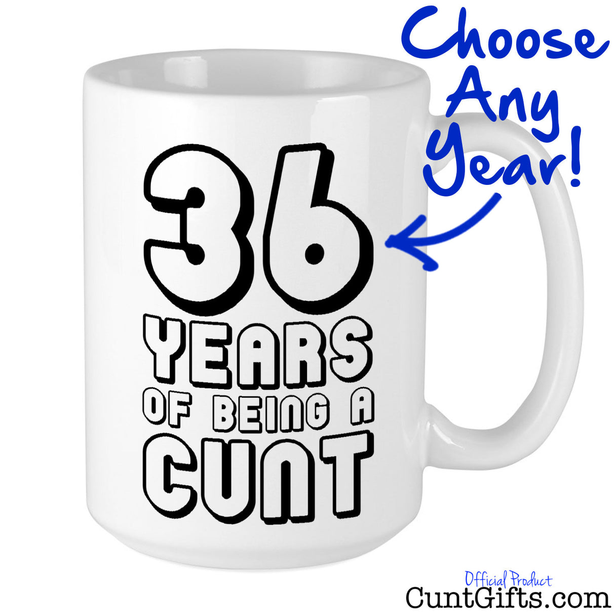 Any Years of Being a Cunt - Black Personalised Birthday Mug Arrow