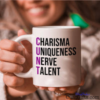 Charisma Uniqueness Nerve and Talent Purple - Mug held with a smile
