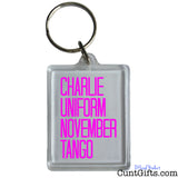 Charlie Uniform November Tango - Pink Keyring