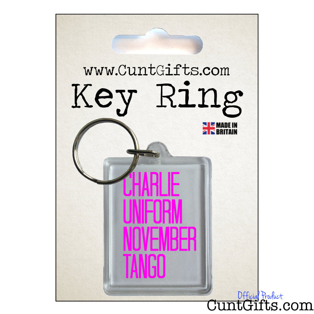 Charlie Uniform November Tango - Pink Keyring in Packaging