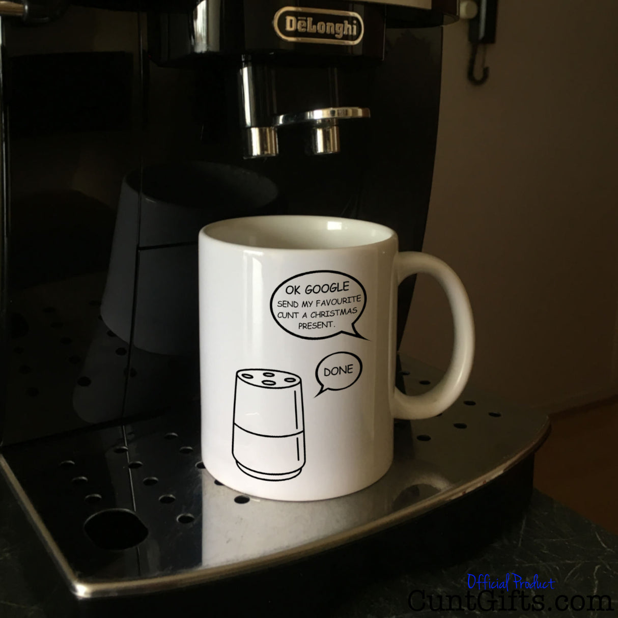 Google Cunt Christmas Mug on Coffee Machine
