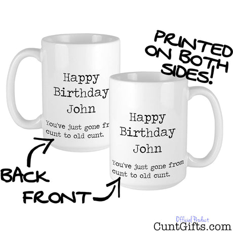 Happy Birthday ANY NAME Old Cunt - Mug showing both sides