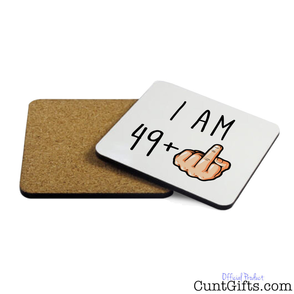 I am any age + Fuck You Drink Coaster showing both sides