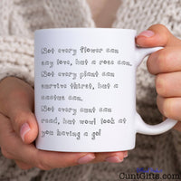 Wow cunt - Mug held by woman in knitted jumper