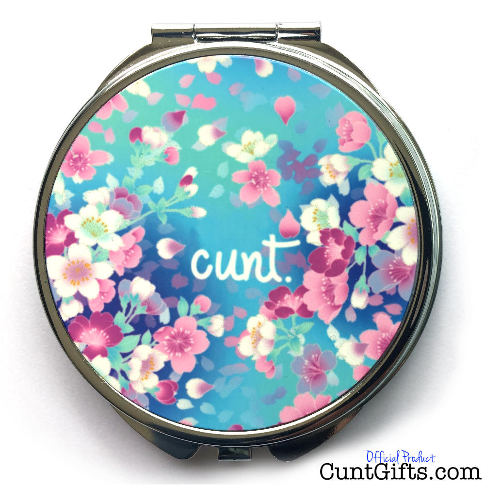 Flower Cunt Compact Mirror - Front showing flower pattern