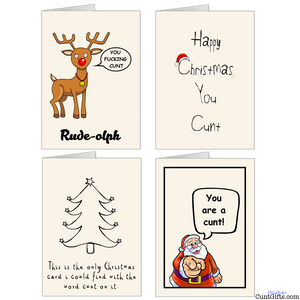 ALL NEW! 4 x CUNT CHRISTMAS CARDS MULTI-PACK - SAVE £2