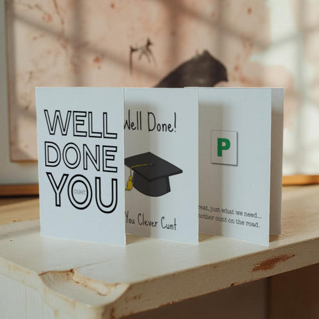 Funny congratulations cunt cards – perfect for celebrating big wins with a touch of cheek.