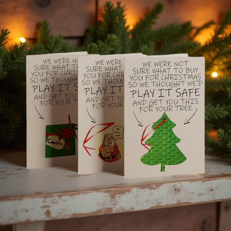 Save money and get a laugh by giving someone a card with a detachable cunt bauble this Christmas.