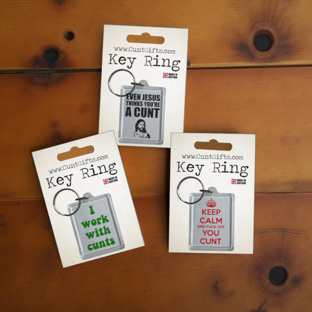 Our complete collection of cunt keyrings, the perfect accessory to make a statement.
