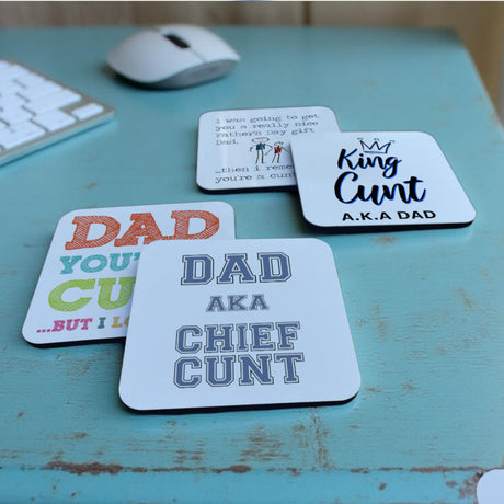 Our Father’s Day cunt drink coaster collection is full of hilarious designs that are sure to make your old man chuckle.